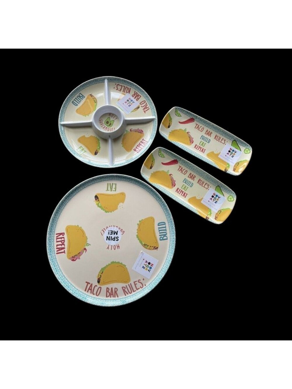 Novogratz Outdoor Melamine Taco Serving Platter Tray Set - 4 Pieces New